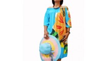 poncho top dress blue handpainting flowers